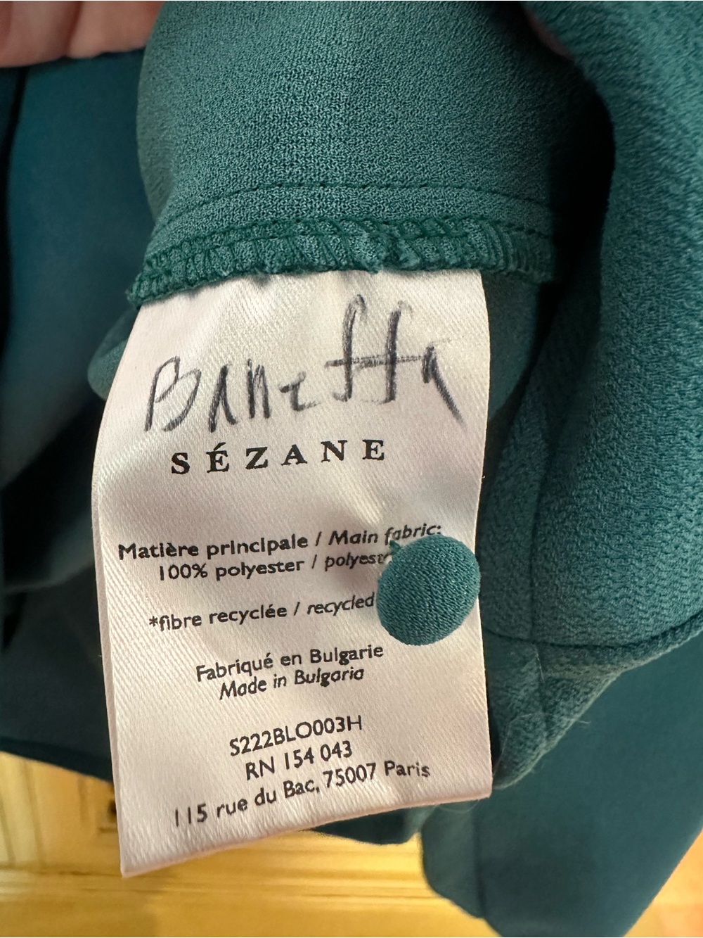 Sezane Bottle Green Abelia Faux Wrap Blouse Long Sleeve V-Neck Size 38 Medium - Picture 5 of 5